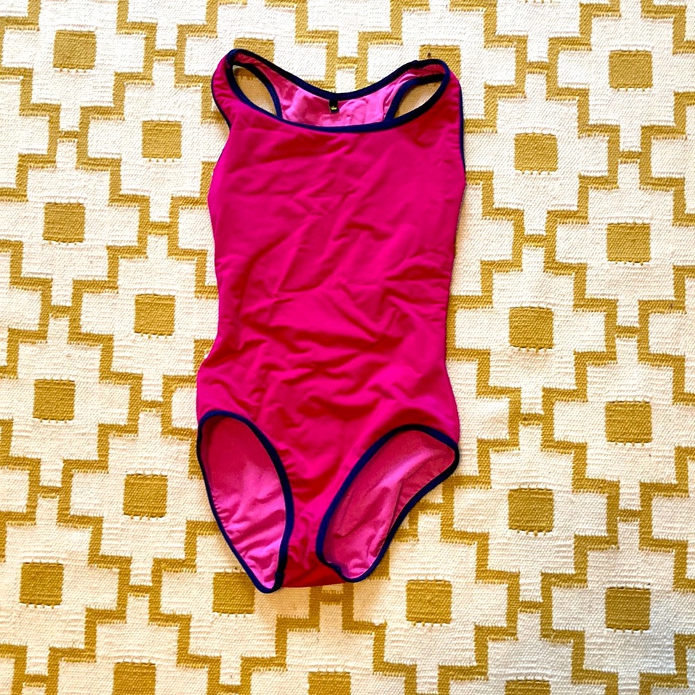 Mariia reversible, leotard, pink with navy trim. Adult L.